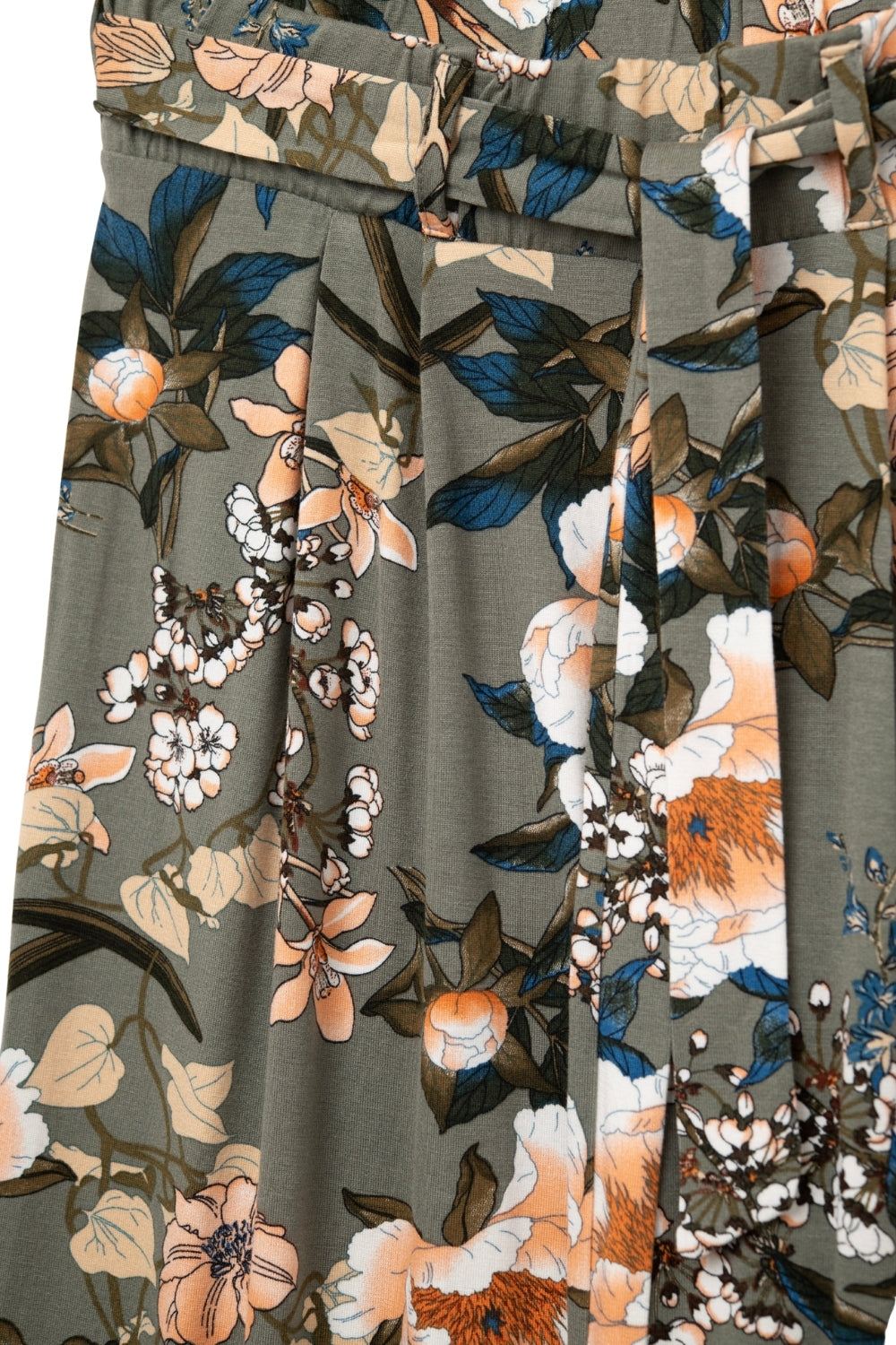 Pantalon large imprimé floral kaki