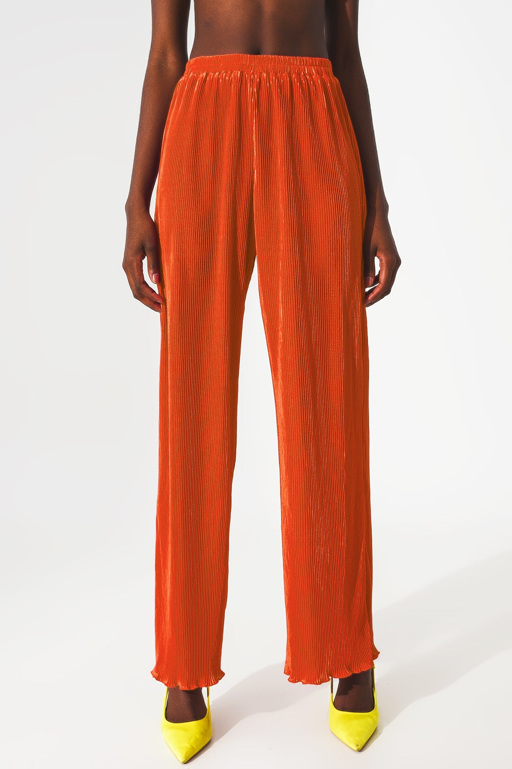 Pantalon large plissé en satin orange