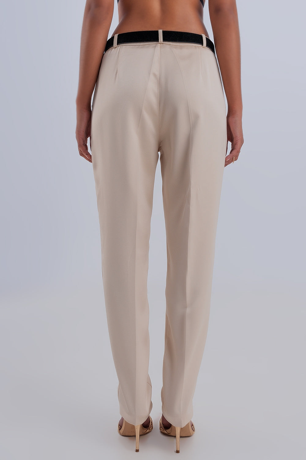 Pantalon large satiné beige