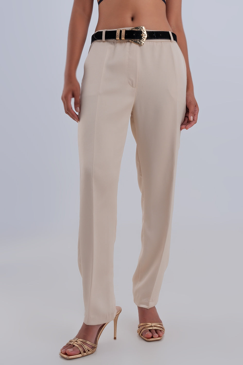 Pantalon large satiné beige