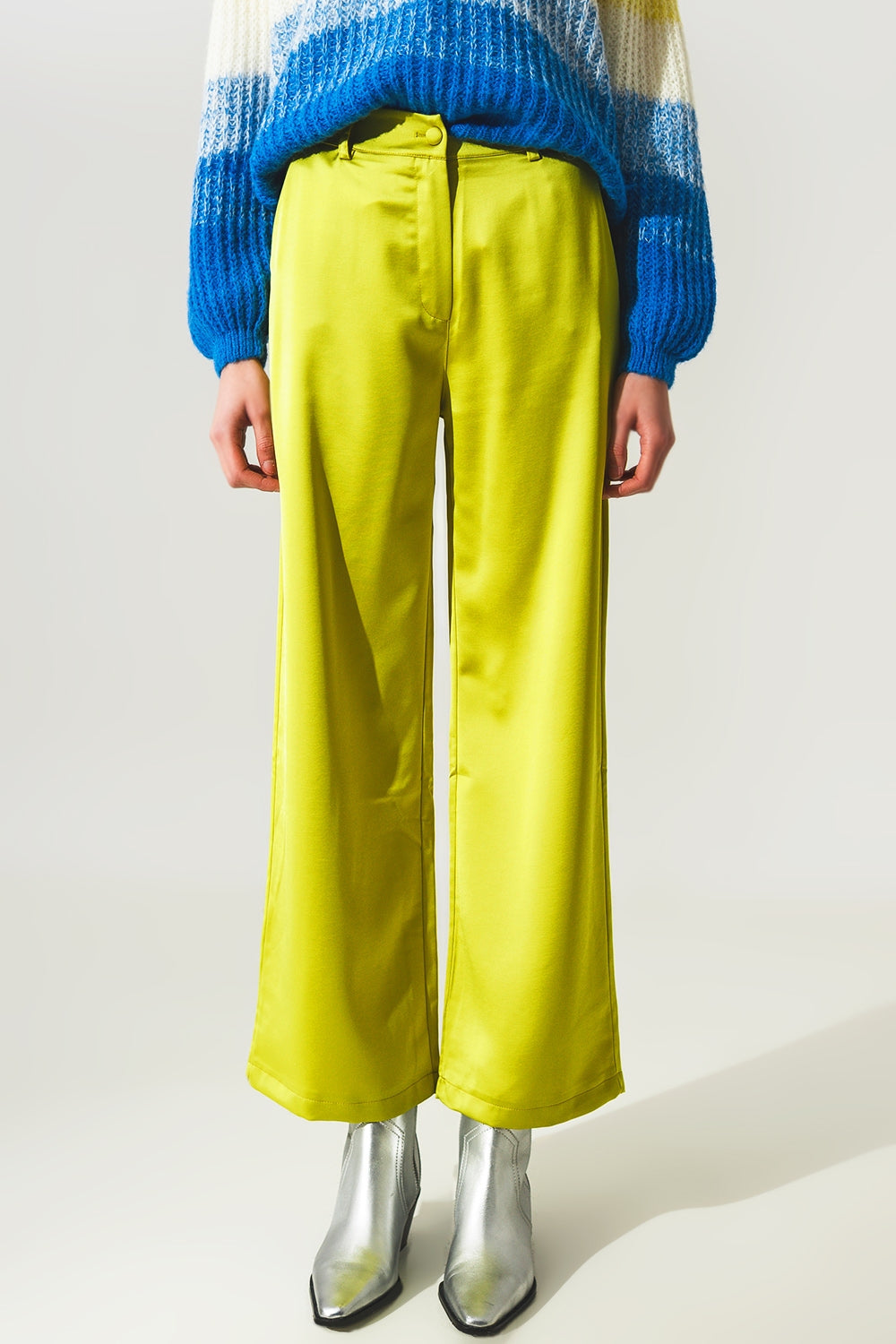 Q2 Pantalon large satiné Vert citron