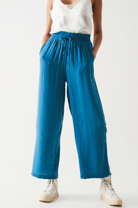 Q2 Pantalon large taille élastique bleu