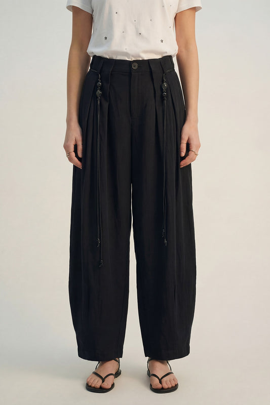 Q2 Pantalon léger en rayonne de couleur noire