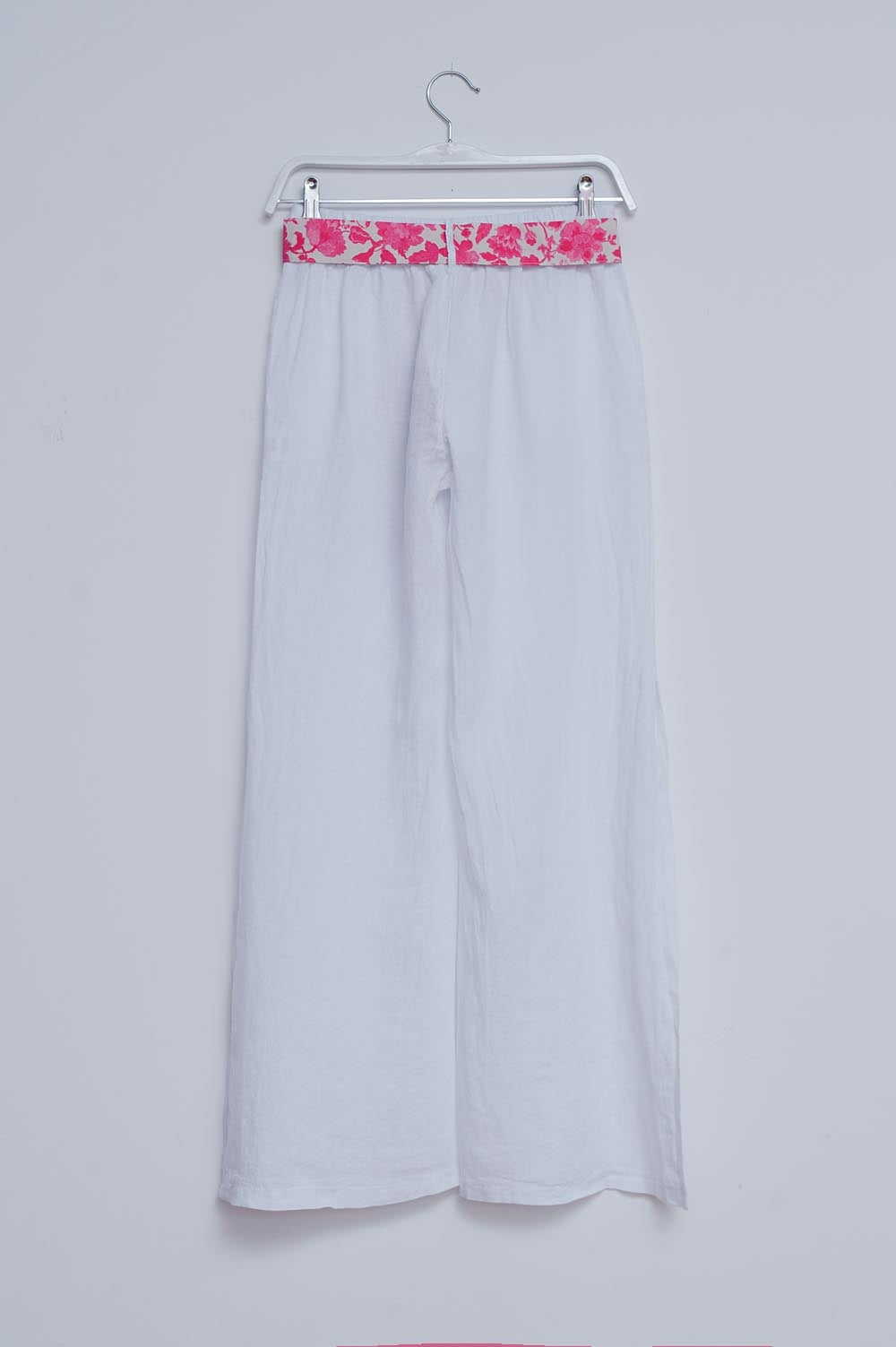 Pantalon lin avec fentes latérales blanc