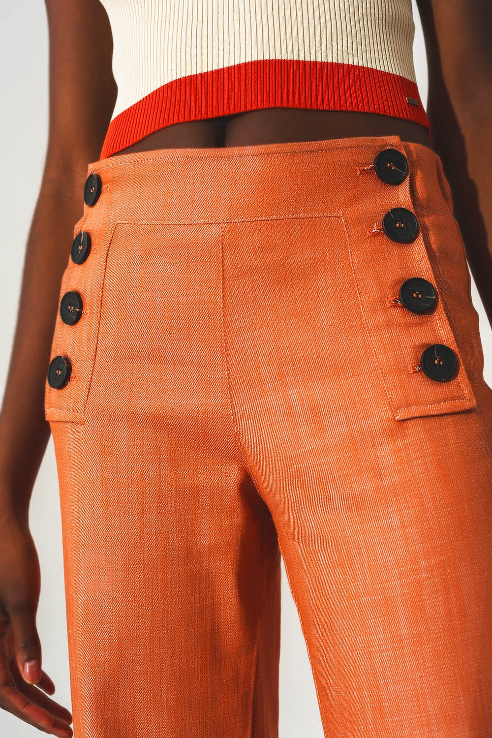 Pantalon marine à fermeture boutonnée Orange