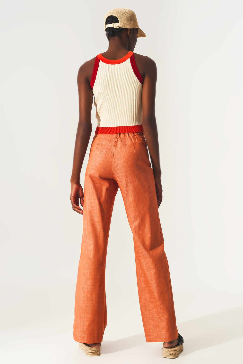 Pantalon marine à fermeture boutonnée Orange