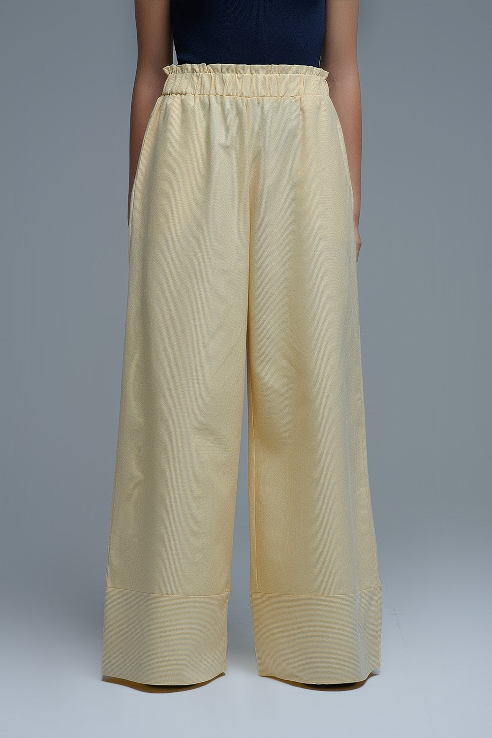 Q2 Pantalon palazzo rayé jaune avec jambe extra large