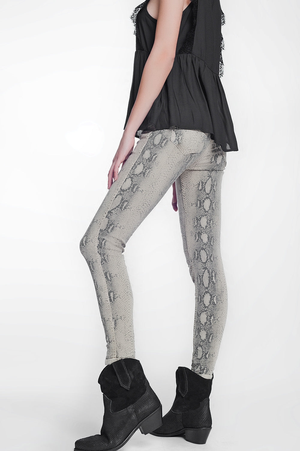 Pantalon réversible  ajusté verni imprimé serpent