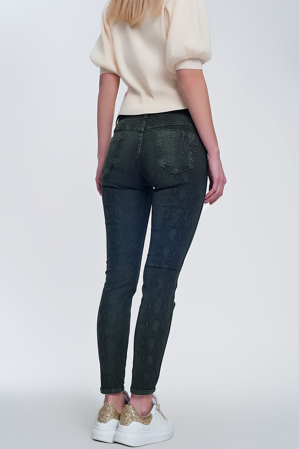 Pantalon réversible super skinny kaki avec imprimé serpent