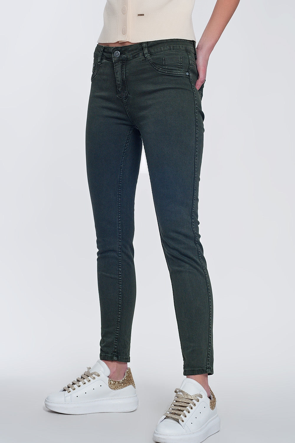 Pantalon réversible super skinny kaki avec imprimé serpent