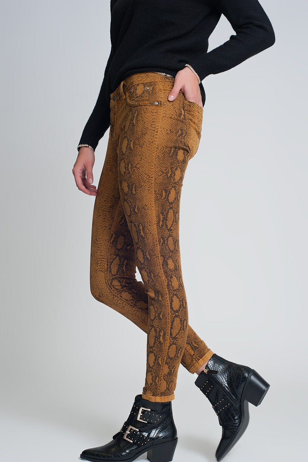 Pantalon réversible super skinny Mustard avec imprimé serpent