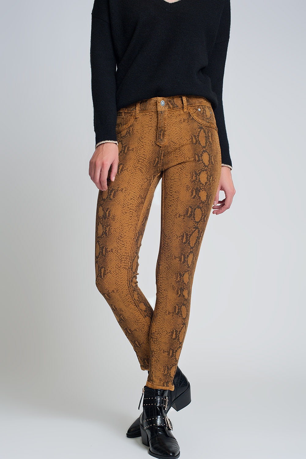 Pantalon réversible super skinny Mustard avec imprimé serpent