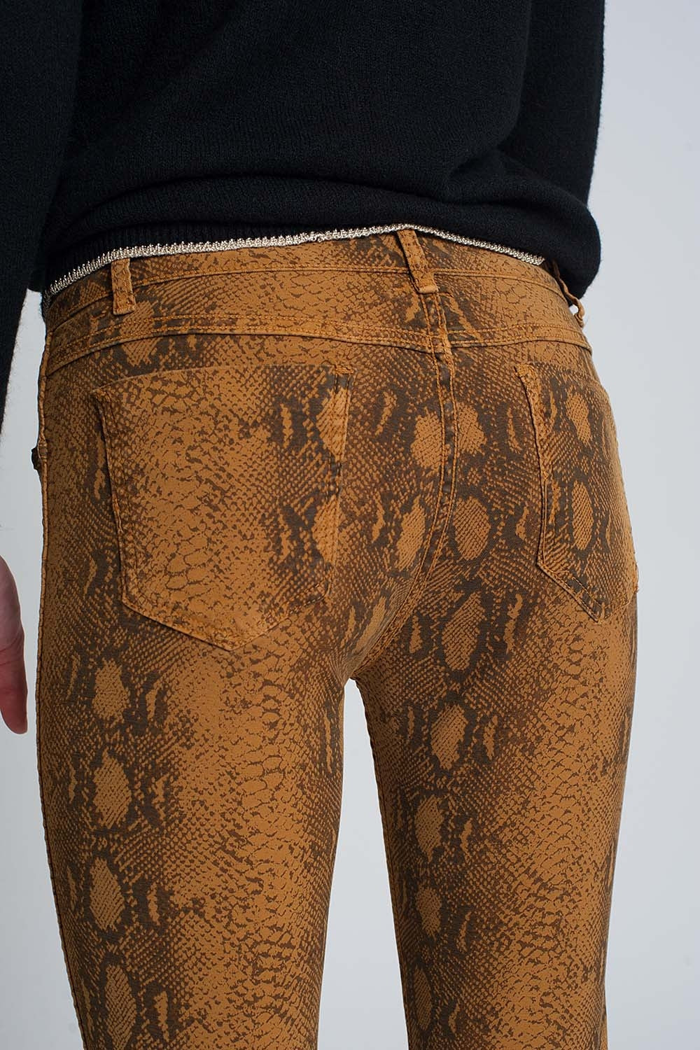 Pantalon réversible super skinny Mustard avec imprimé serpent