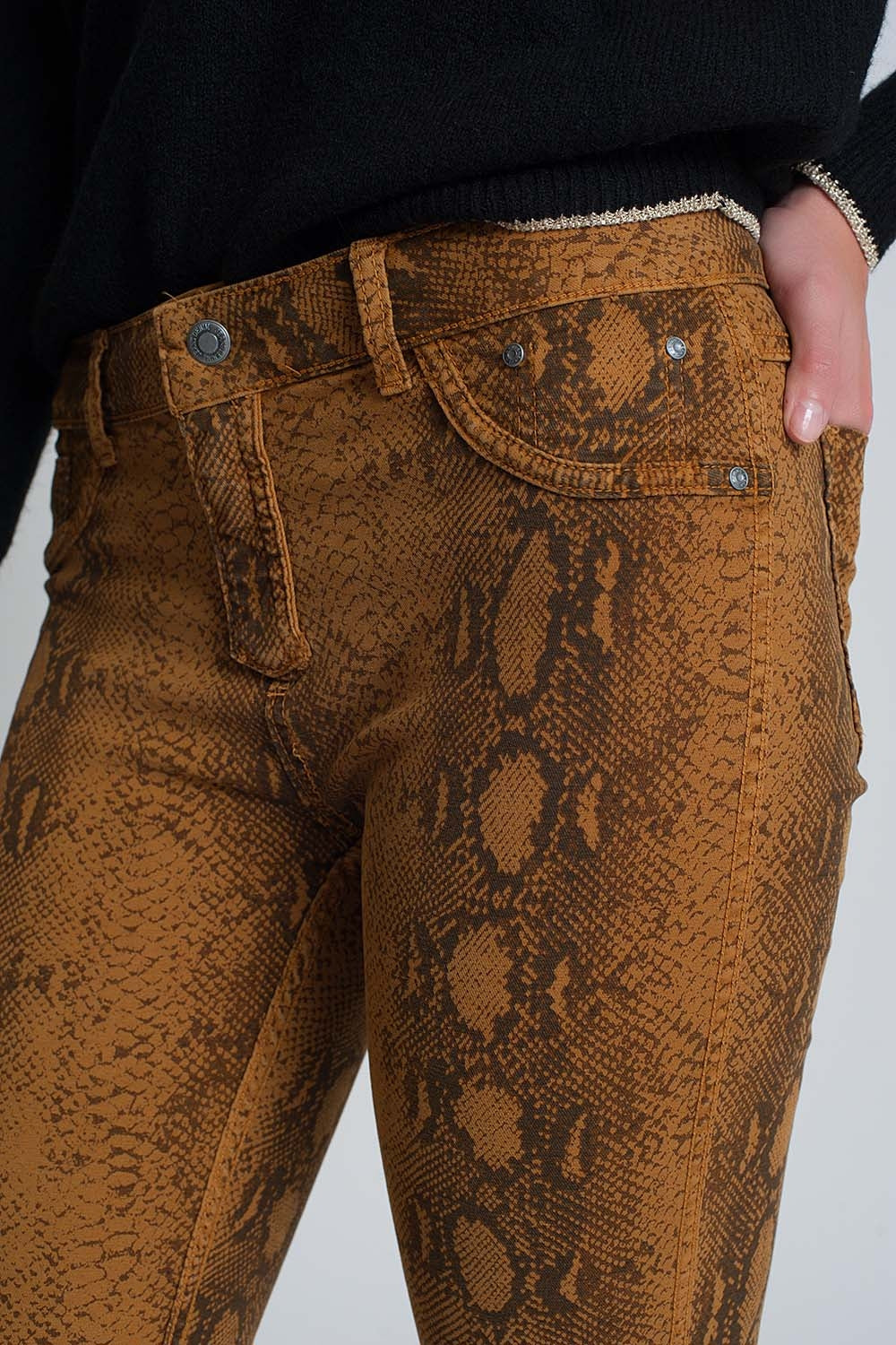 Pantalon réversible super skinny Mustard avec imprimé serpent