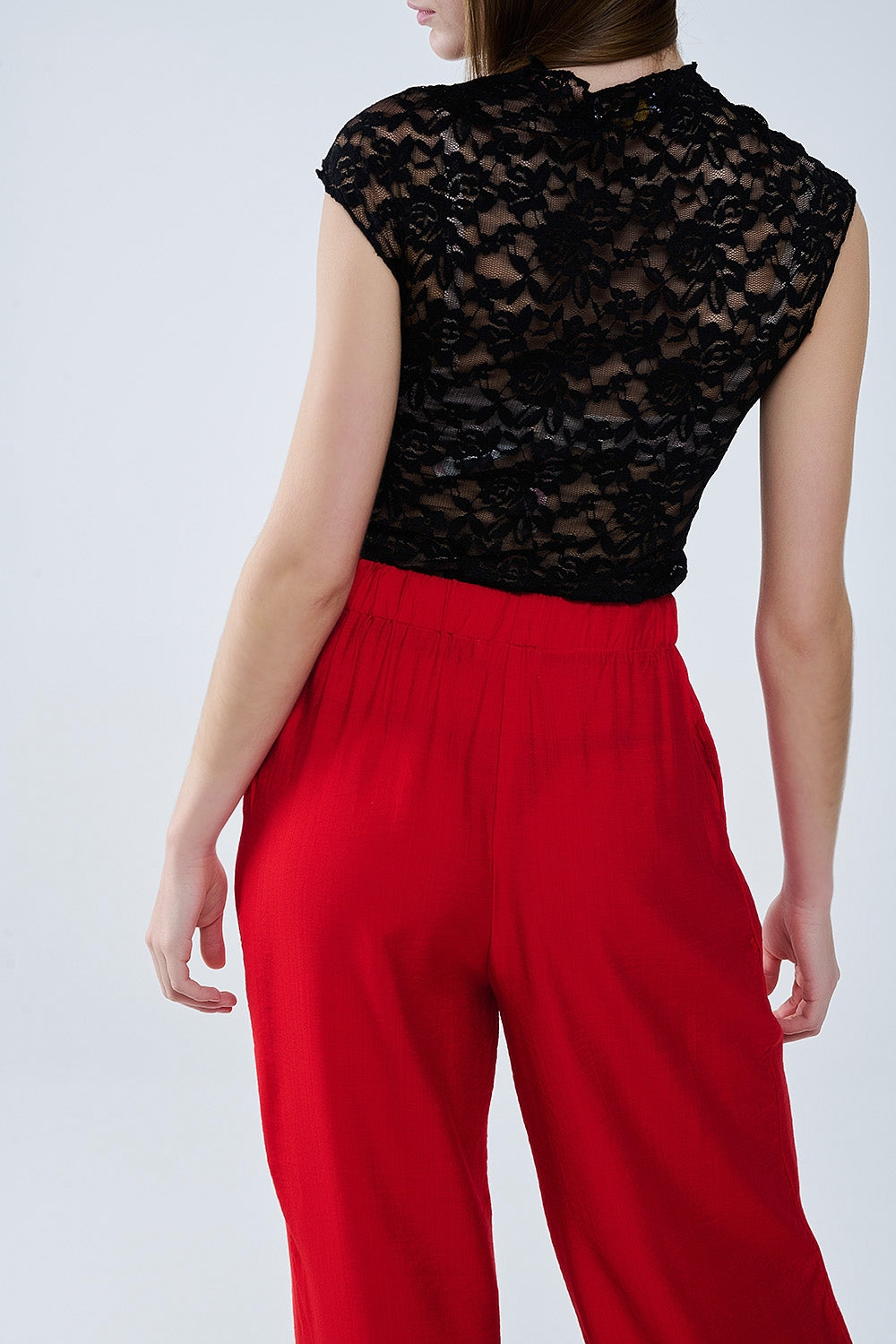 Pantalon rouge à jambe large en viscose légère