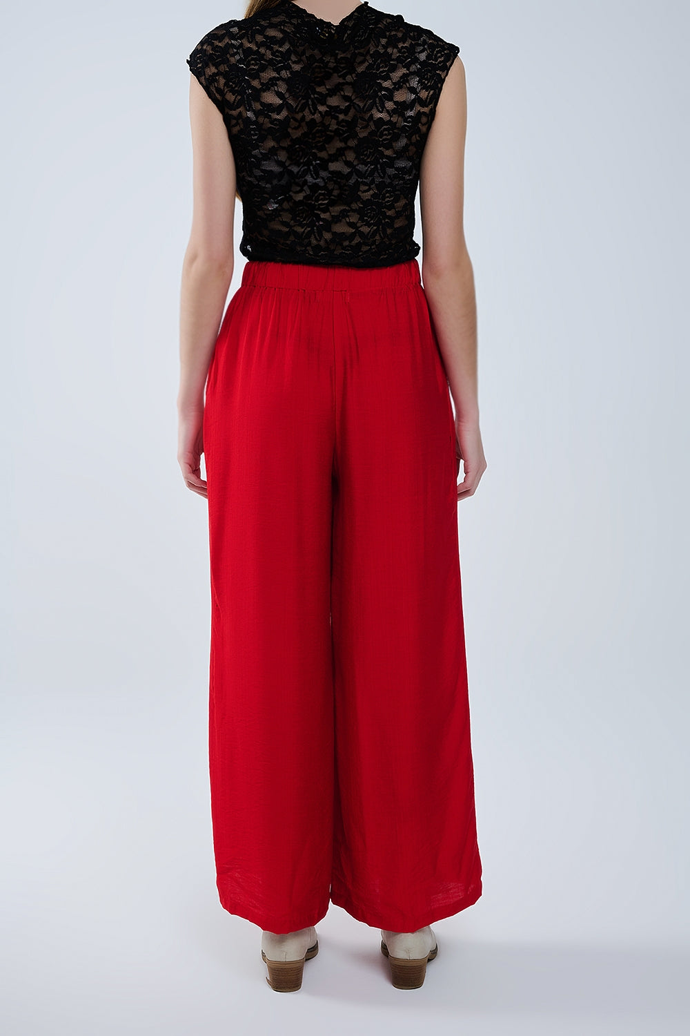 Pantalon rouge à jambe large en viscose légère