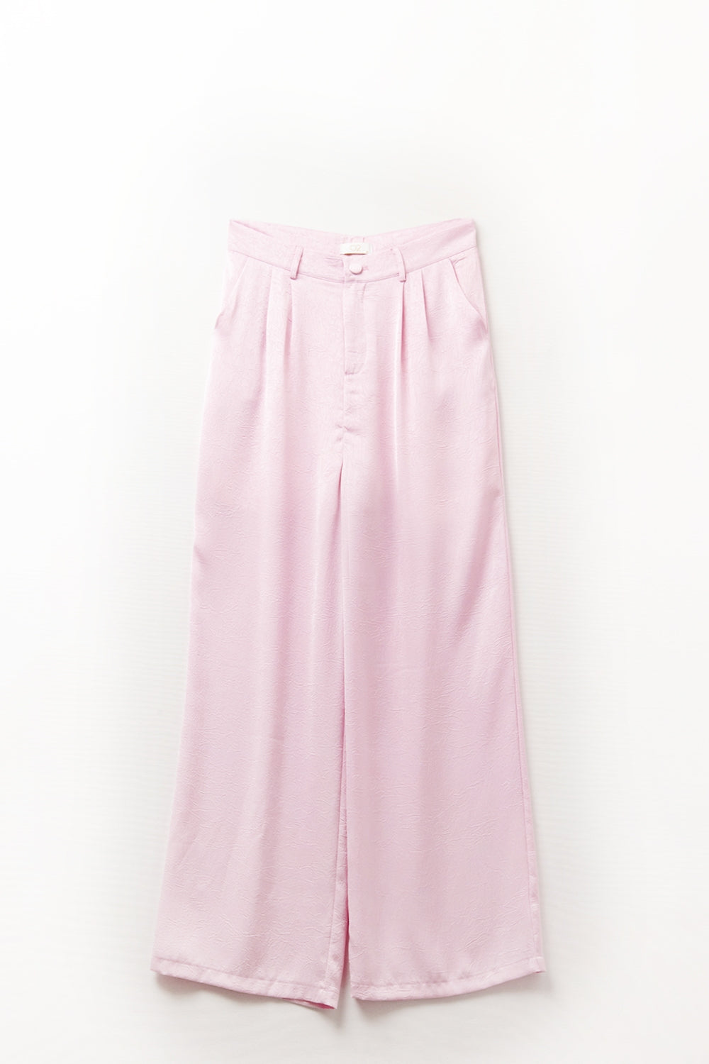 Pantalon satin tailleur à jambe large en rose
