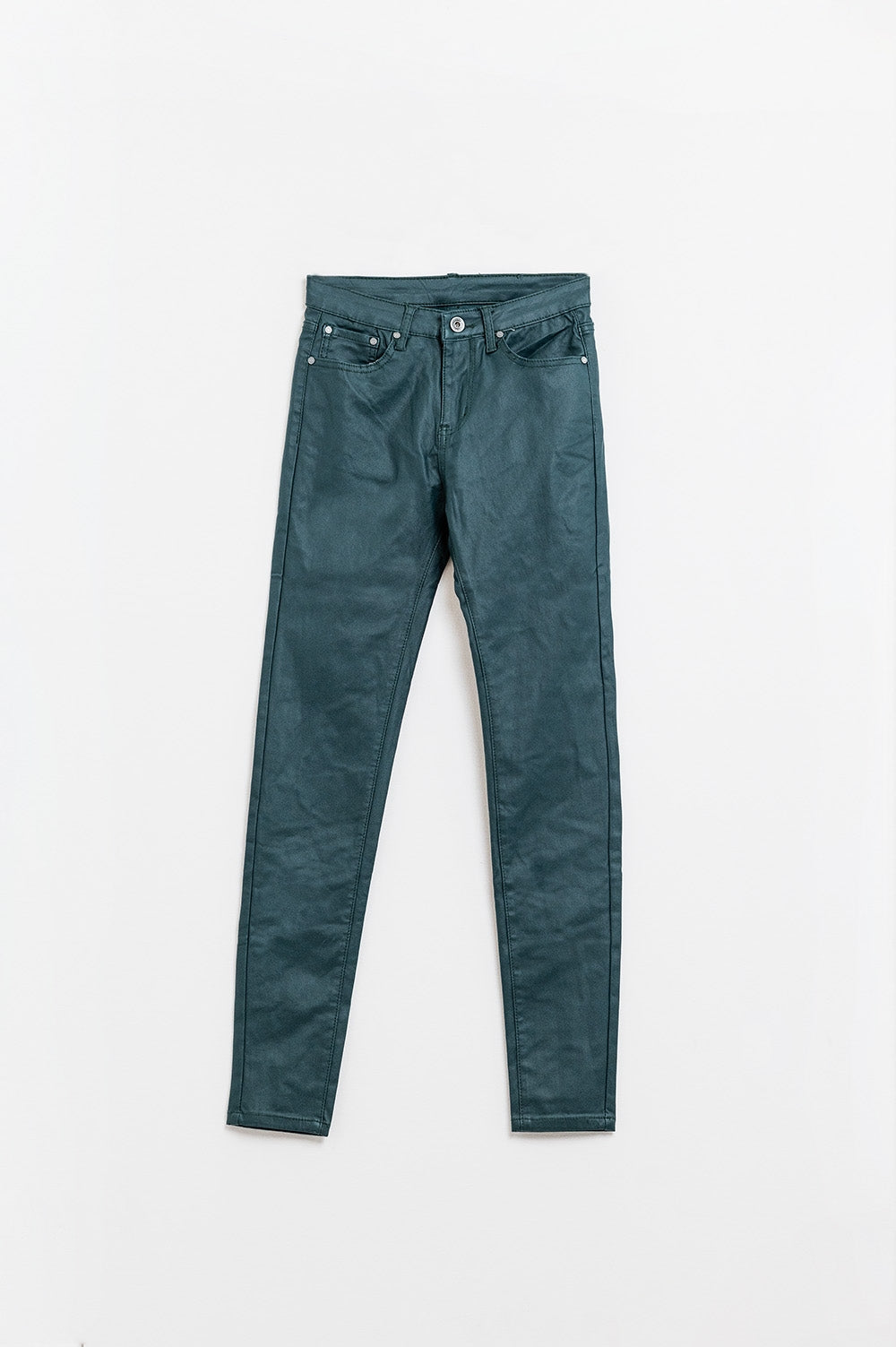 Pantalon skinny en faux cuir vert foncé