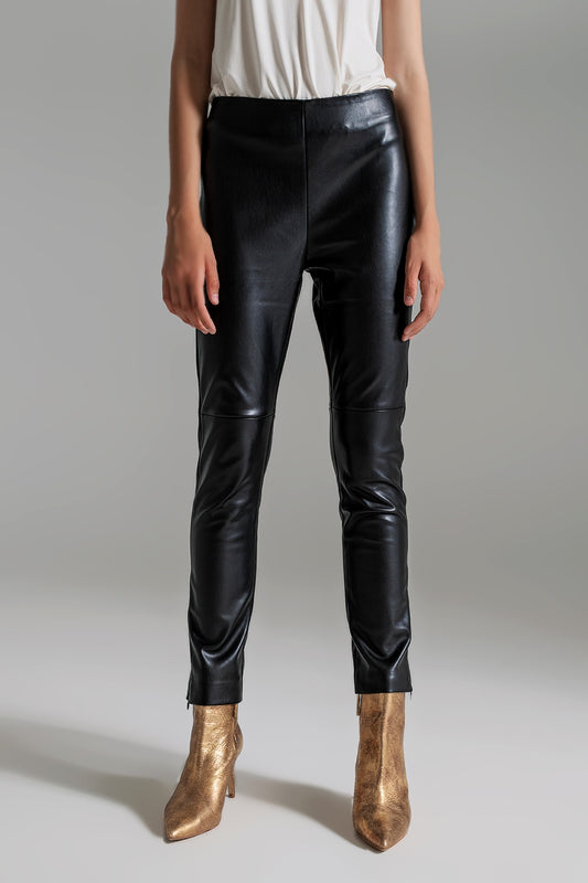 Q2 pantalon skinny noir effet similicuir