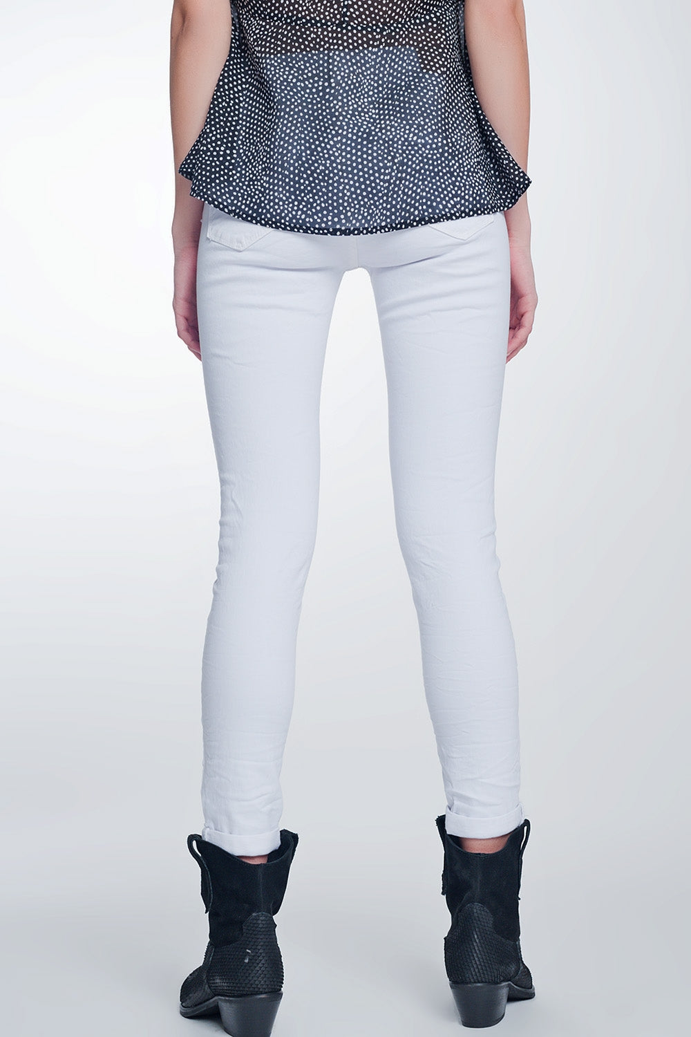 Pantalon skinny taille haute en blanc