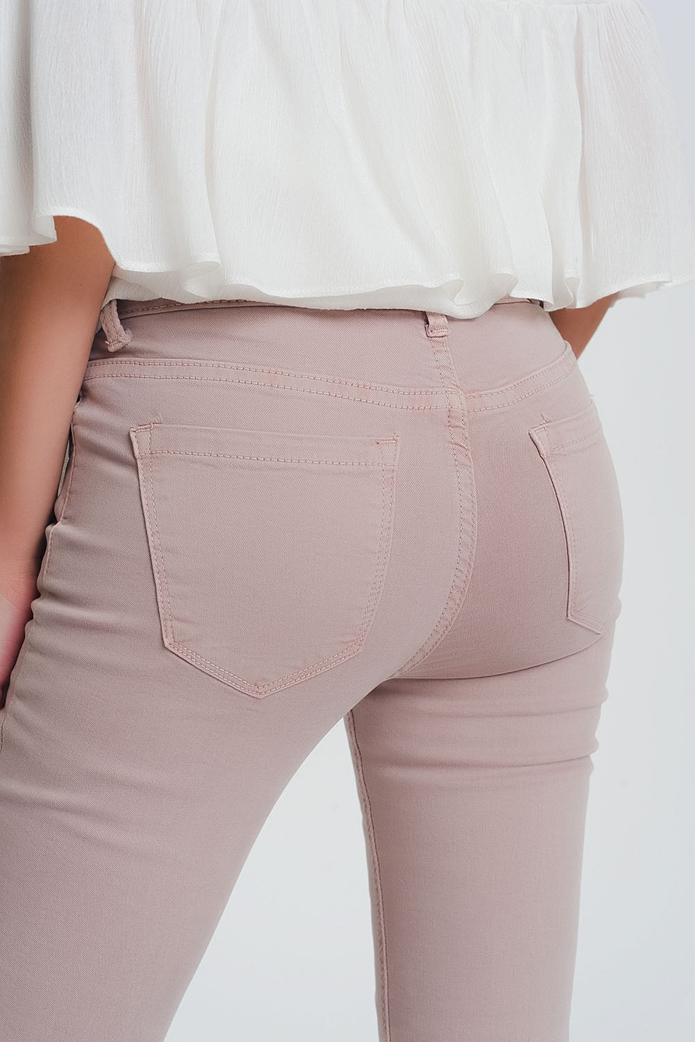 Pantalon skinny taille haute en rose