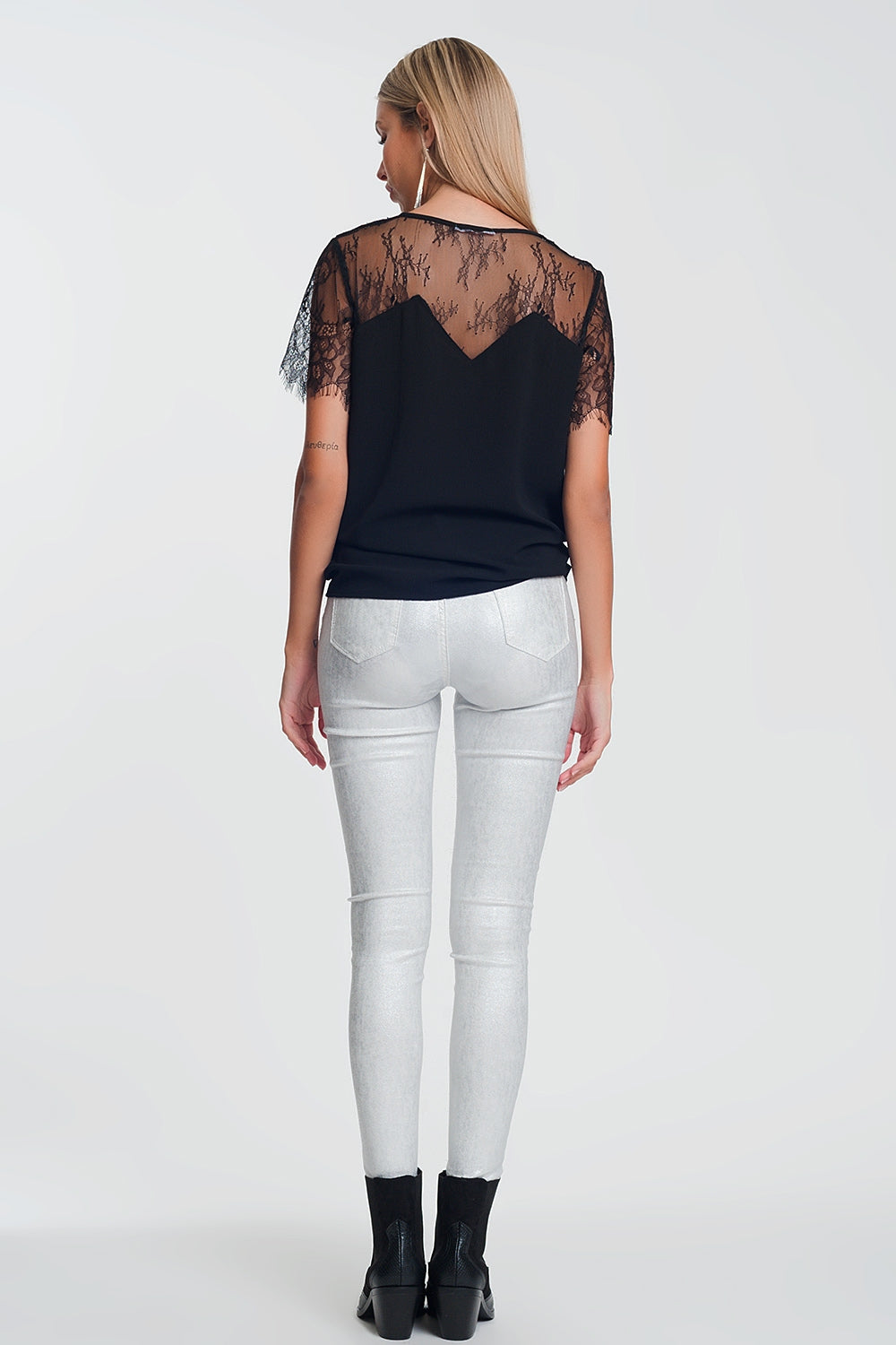 Pantalon super skinny à taille haute avec éclat d'argent en Blanc