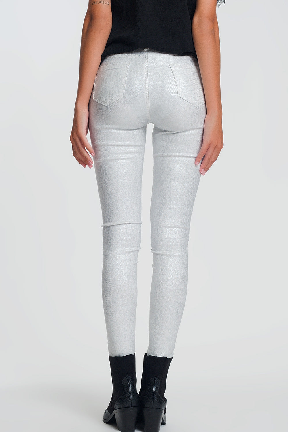 Pantalon super skinny à taille haute avec éclat d'argent en Blanc