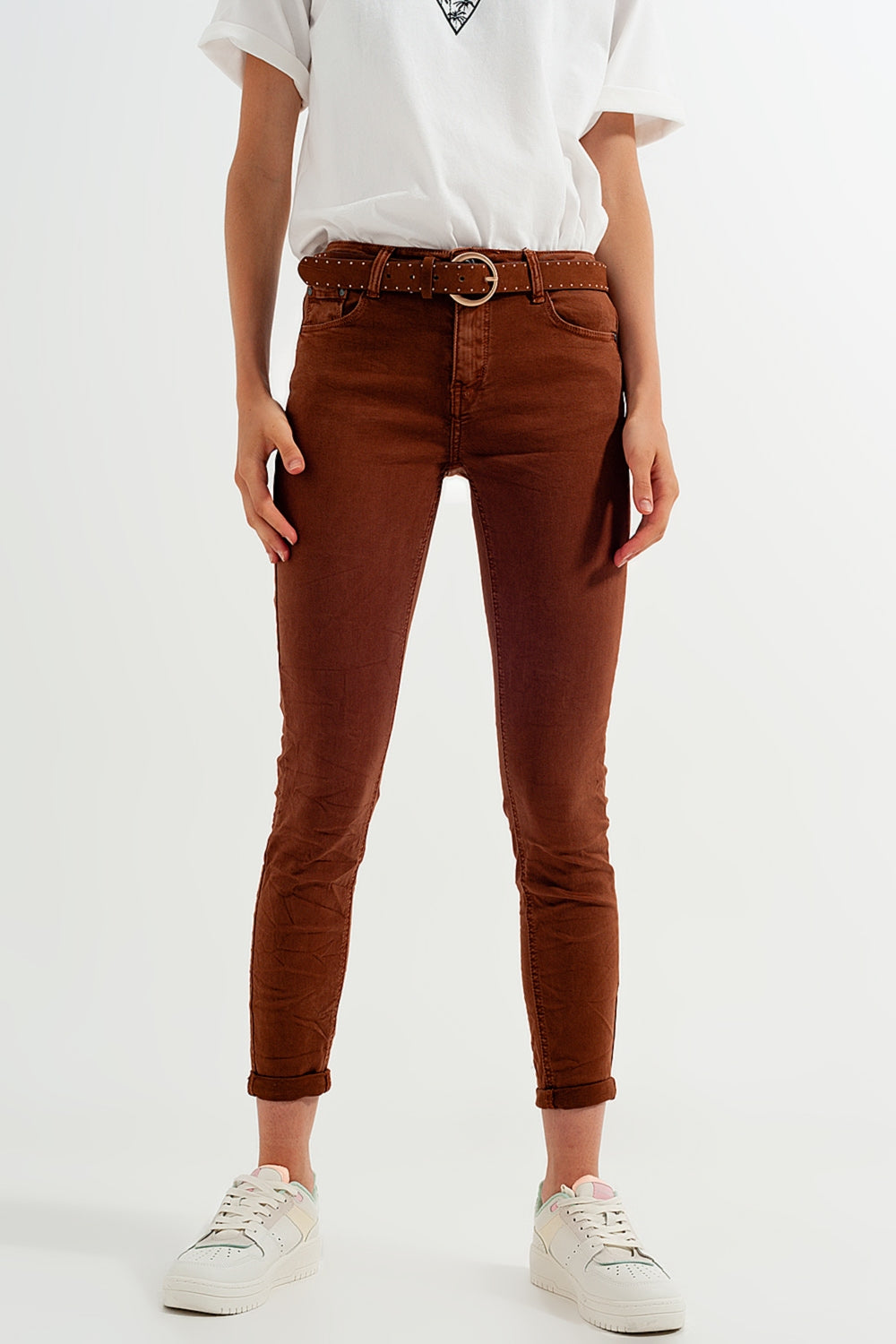 Pantalon super skinny à taille haute en camel