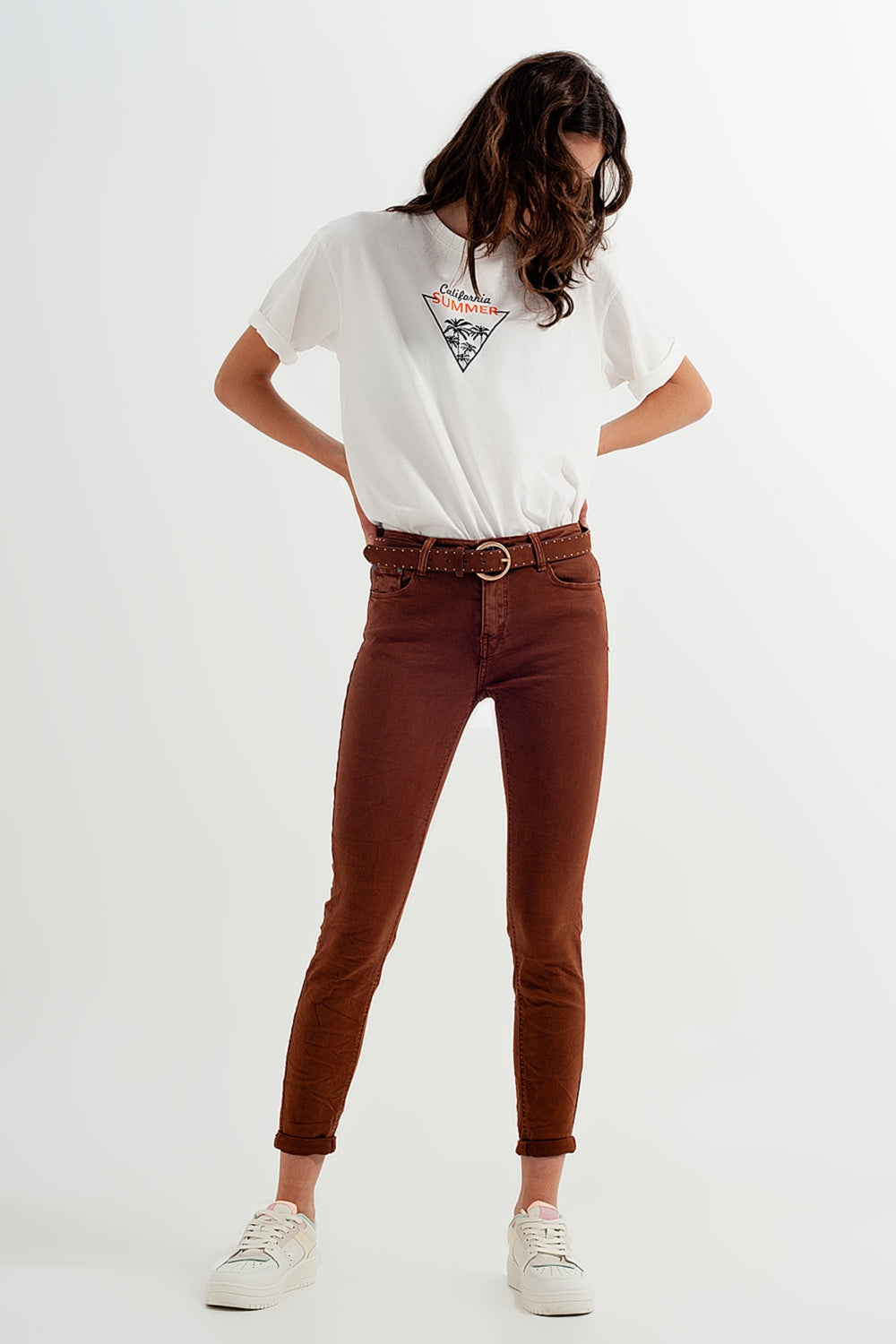 Pantalon super skinny à taille haute en camel