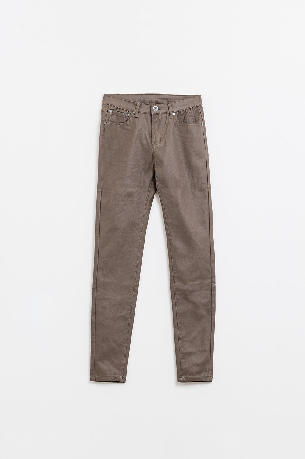 Pantalon super skinny en simili-cuir beige