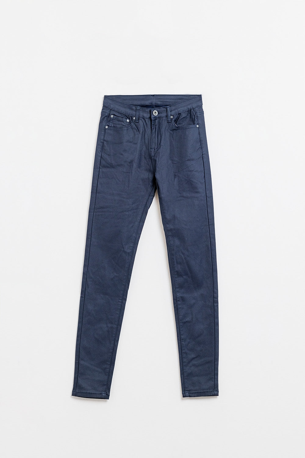 Pantalon super skinny en simili-cuir bleu marine