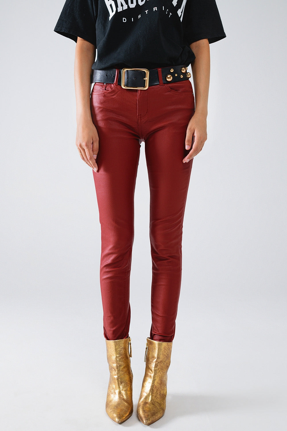 Q2 Pantalon super skinny en simili-cuir Bordeaux