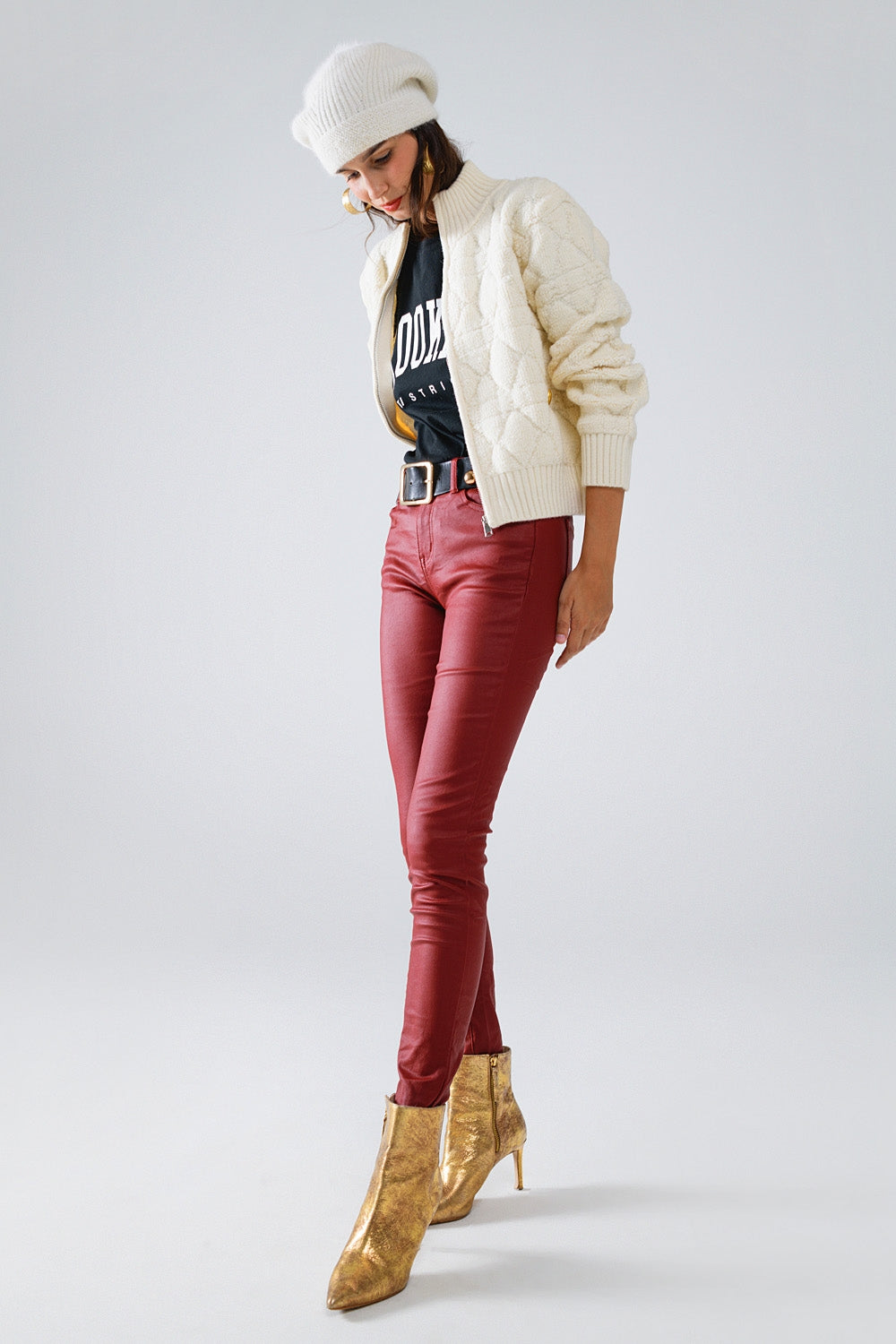 Pantalon super skinny en simili-cuir Bordeaux