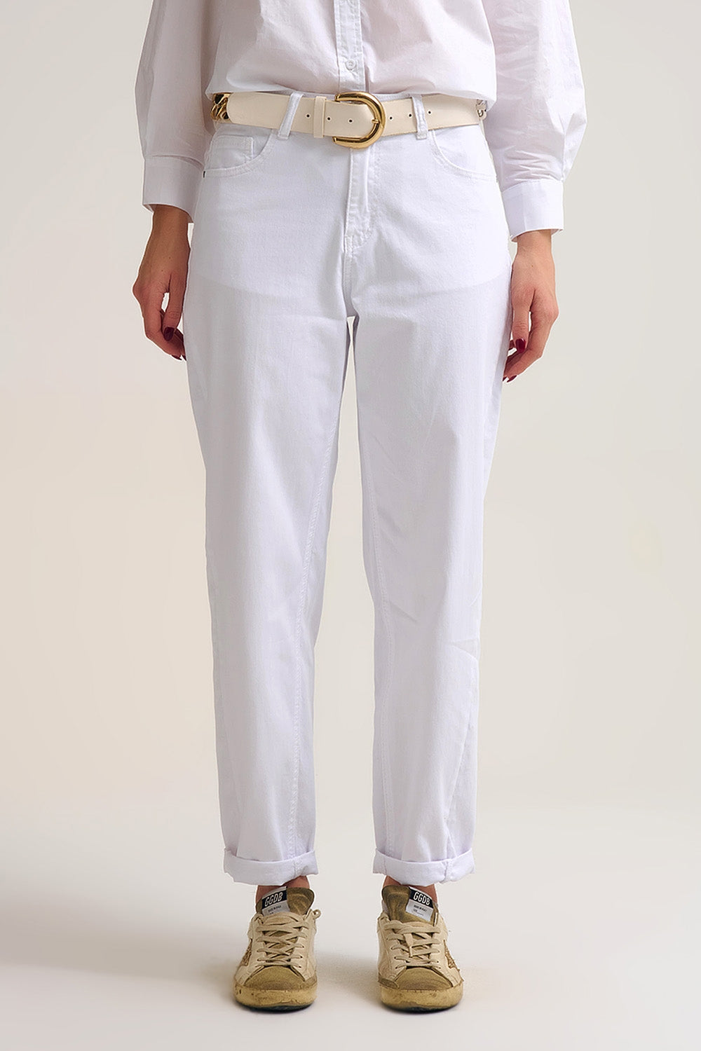 Q2 Pantalon Tapered décontracté en tissu stretch confortable blanc
