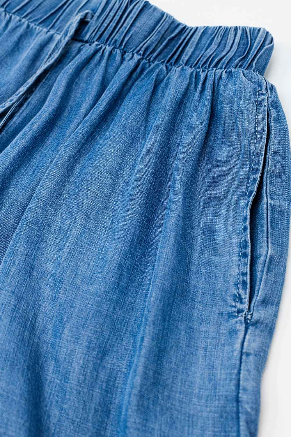 Pantalon tencel fluide à jambes larges en denim bleu