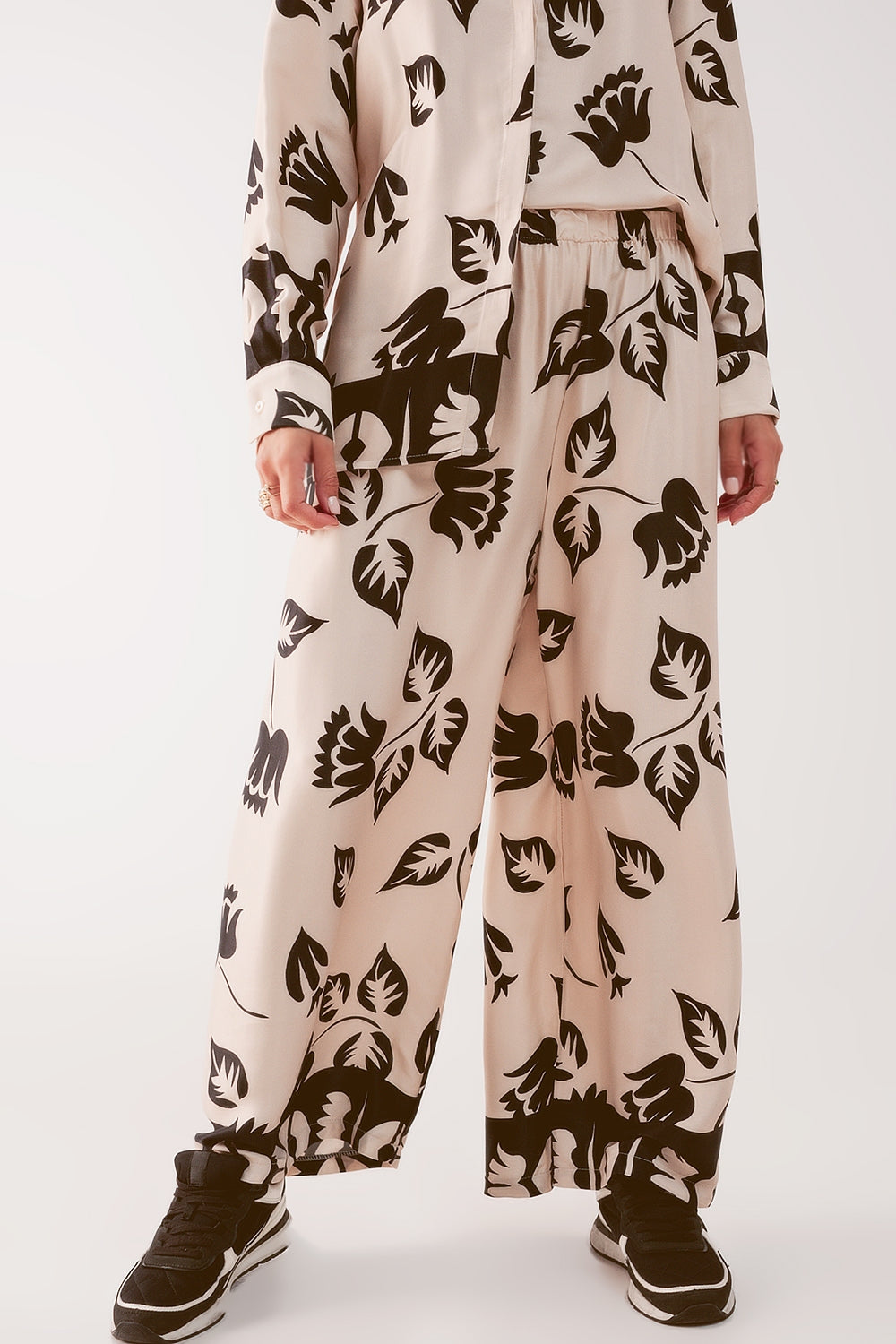 Pantalon ultra large élastique en crème