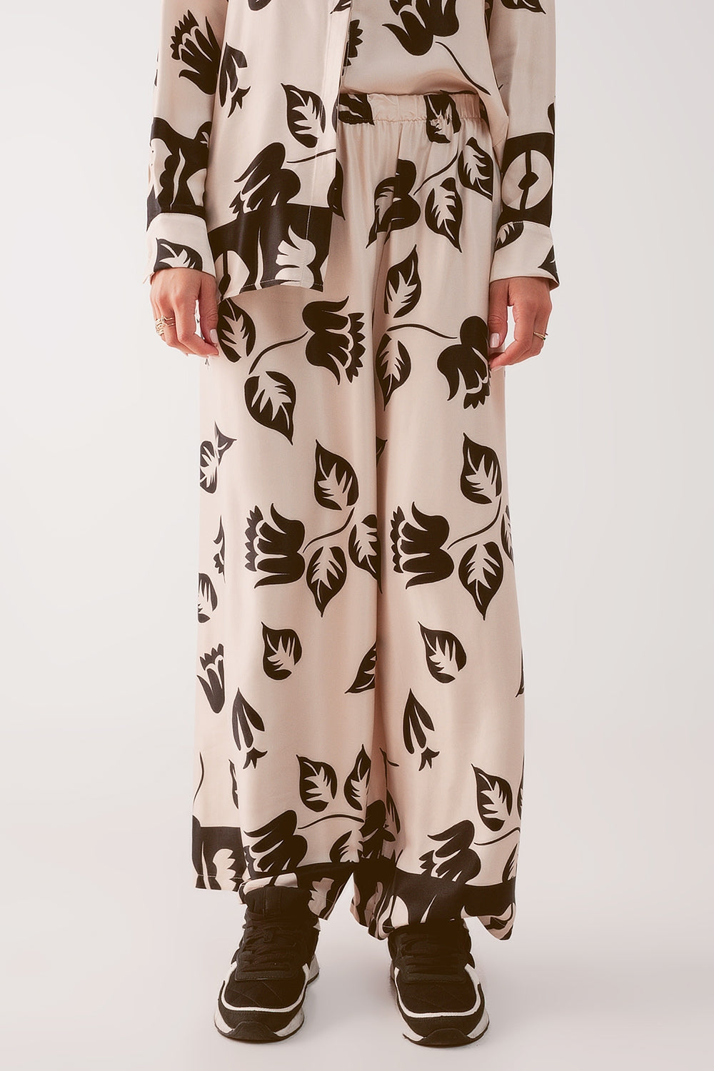 Pantalon ultra large élastique en crème
