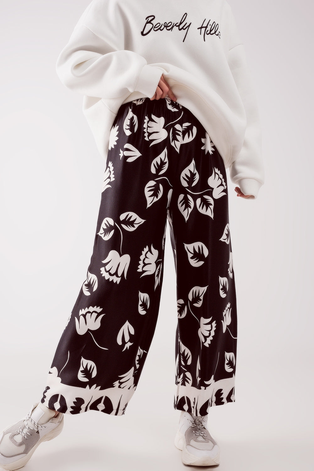 Pantalon ultra large élastique en noir