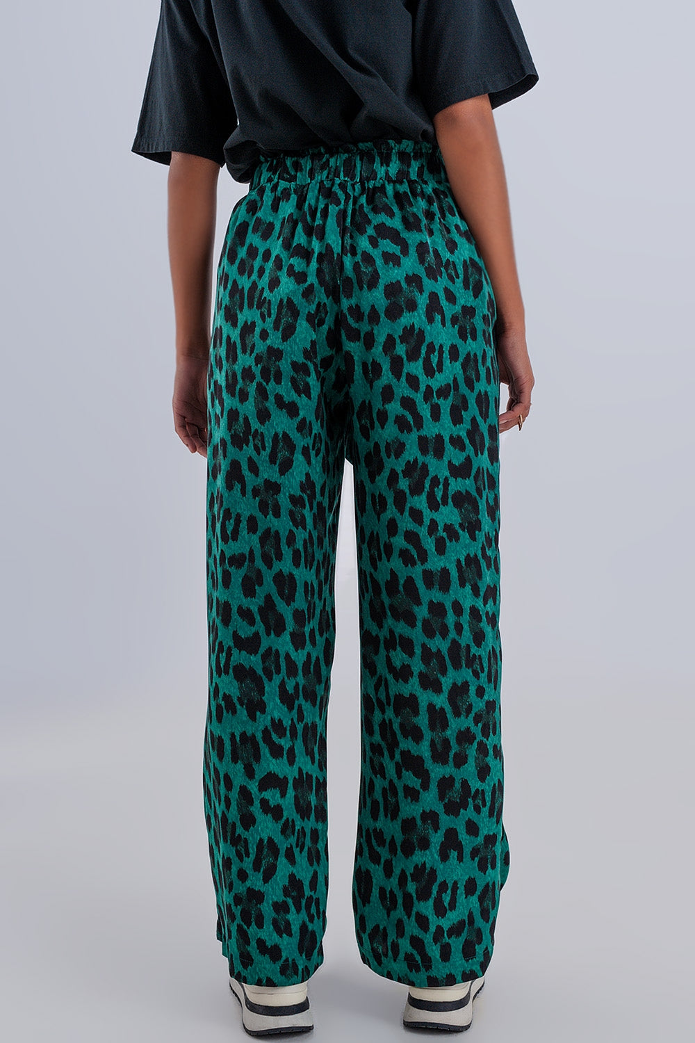 Pantalon vert large imprimé léopard