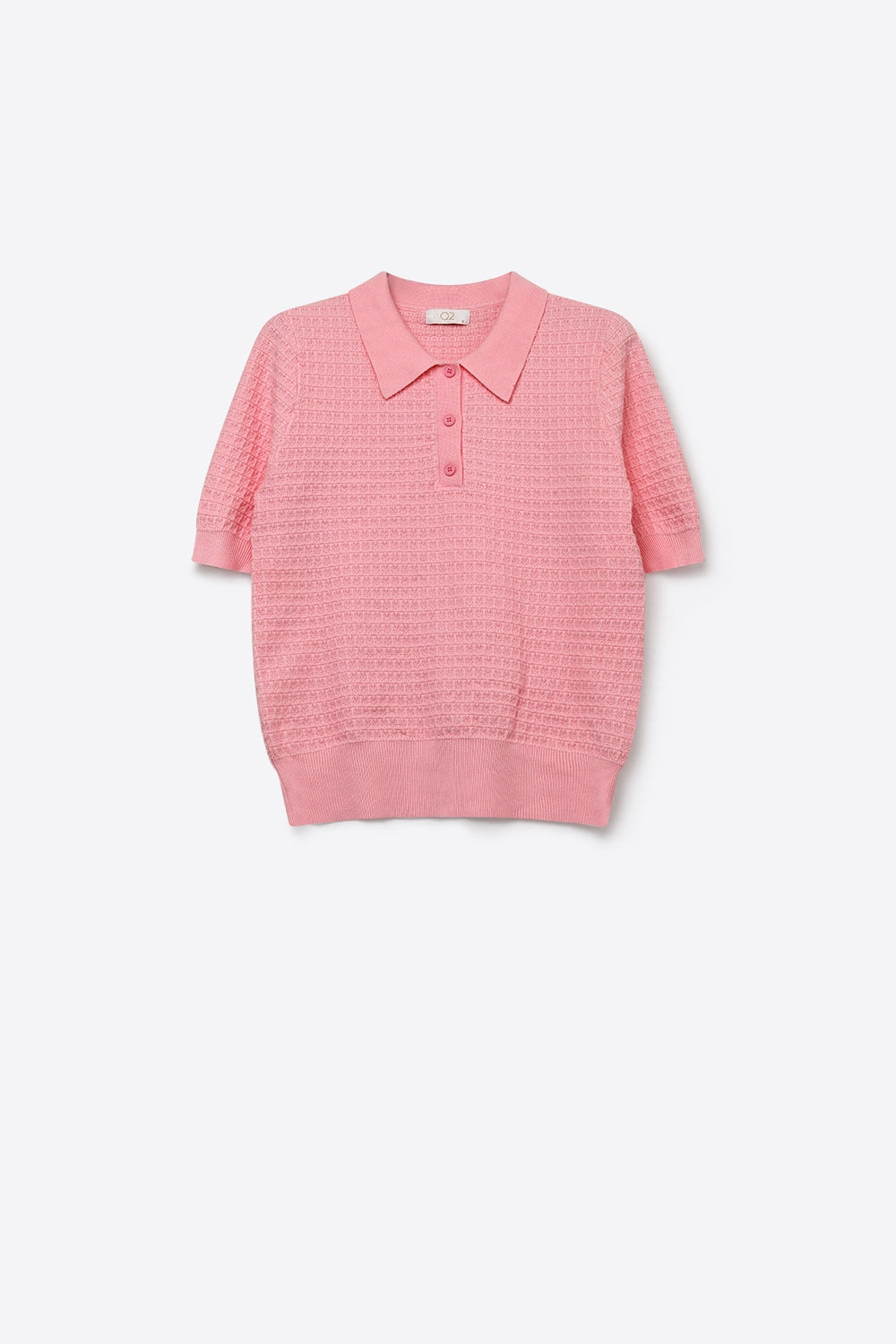 Polo boutonné en maille gaufrée rose à manches courtes