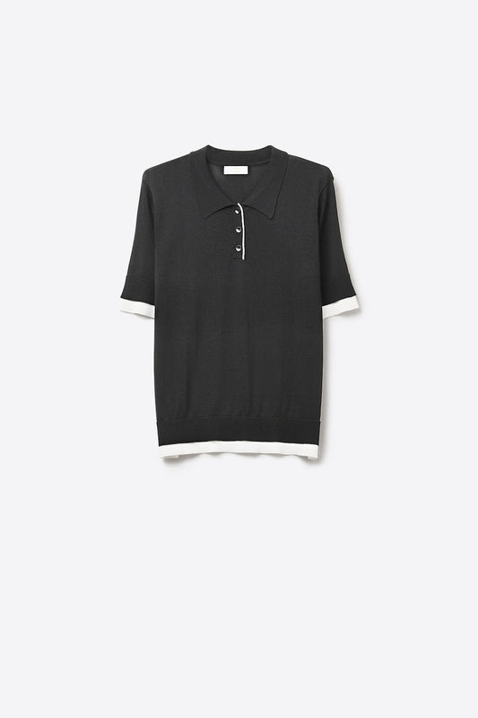 Q2 Polo noir à manches courtes avec bordures blanches