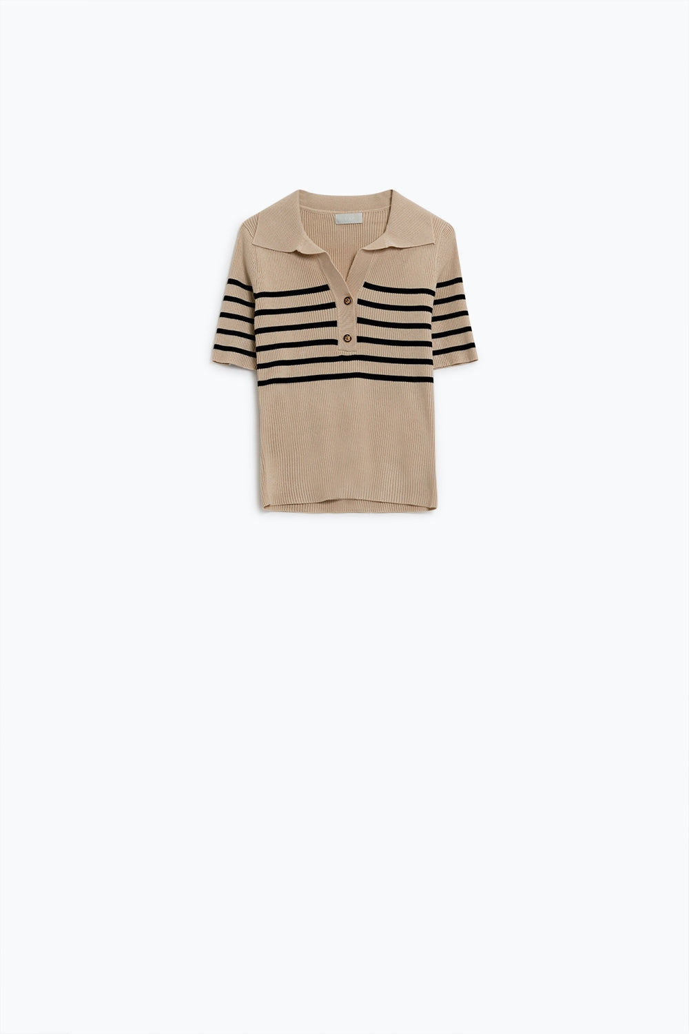 Polo rayé à boutons en beige