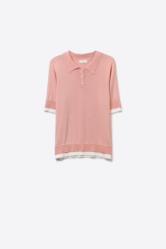 Q2 Polo rose avec bordures blanches