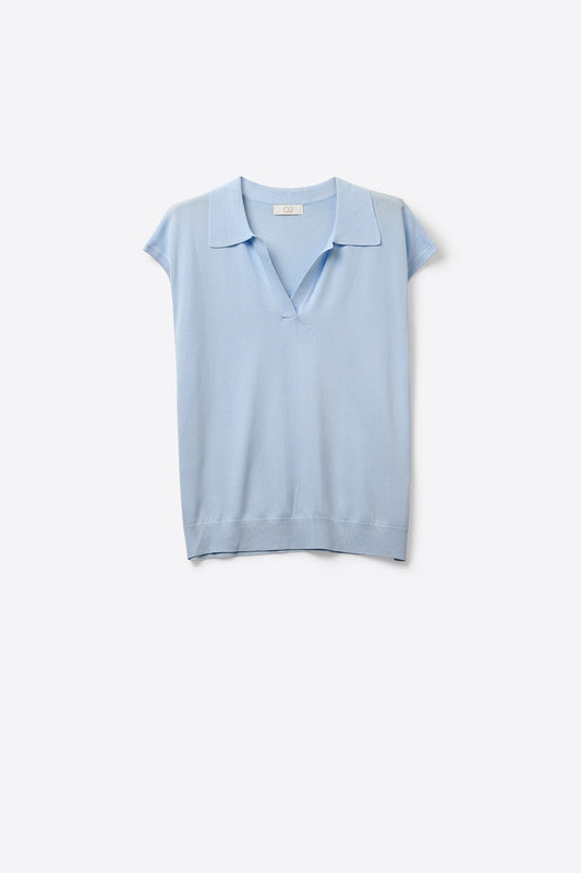 Q2 Polo sans manches en maille légère bleu clair