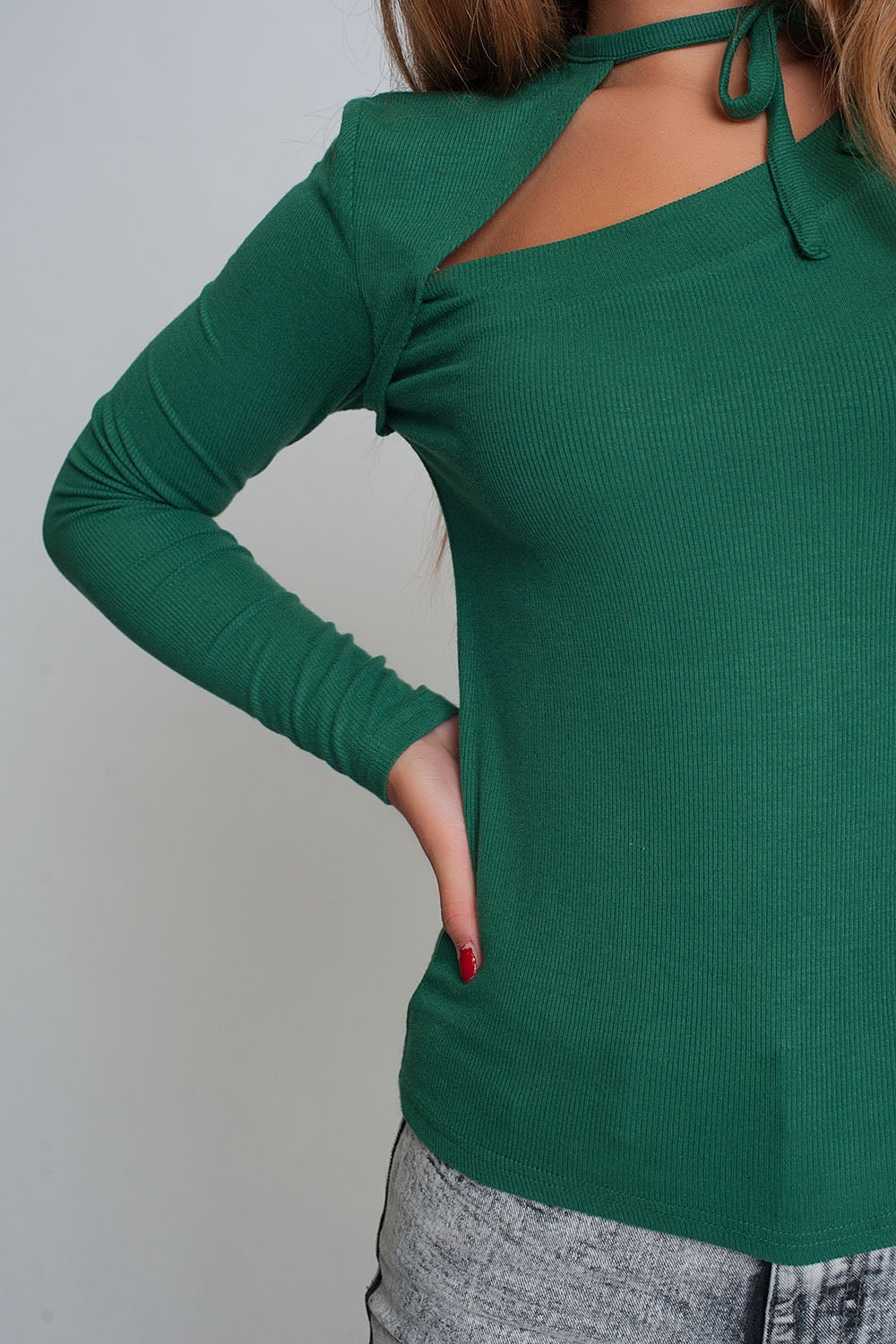 Pull à col asymétrique en vert