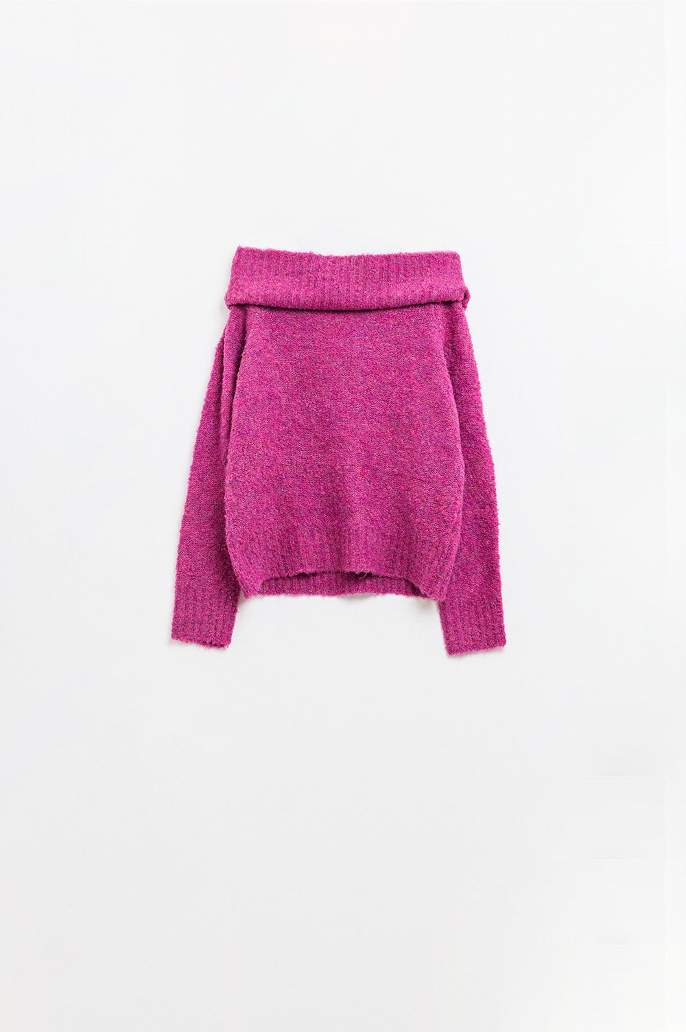 Pull à col bateau en maille duveteuse fucsia