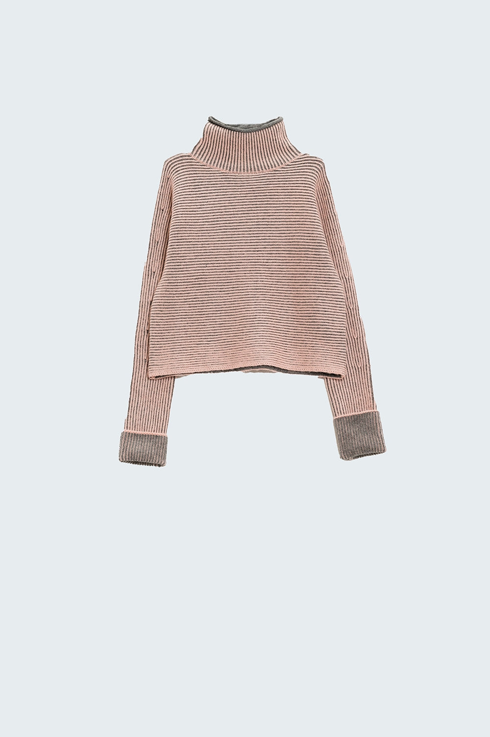 Q2 Pull à col roulé rayé rose et gris