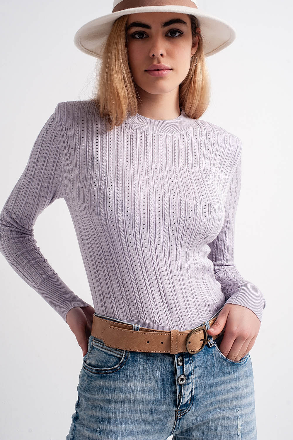 Q2 Pull à épaulettes couleur lilas