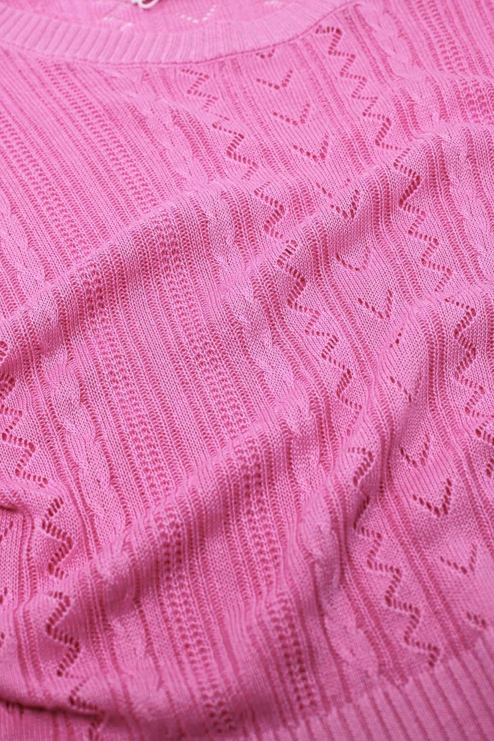 Pull à manches 3/4 en tricot fuchsia avec détails de rayures en zig-zag