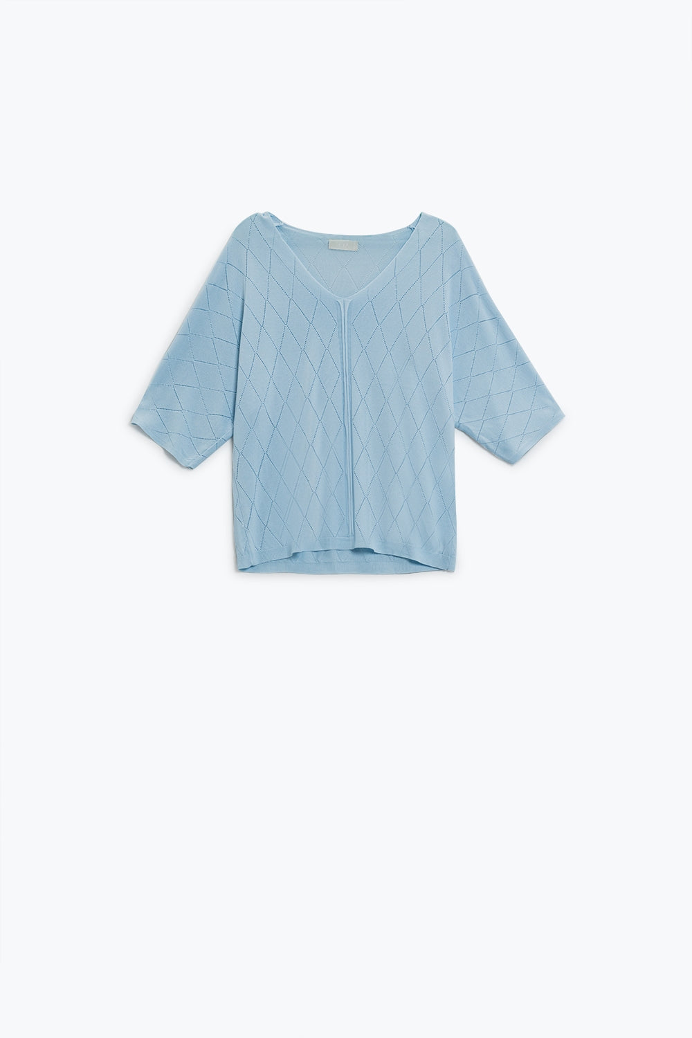 Q2 Pull à manches courtes bleu clair avec motif argyle